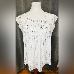 Zac & Rachel White Black Polka Dot Flutter Sleeve Blouse | Women’s Medium